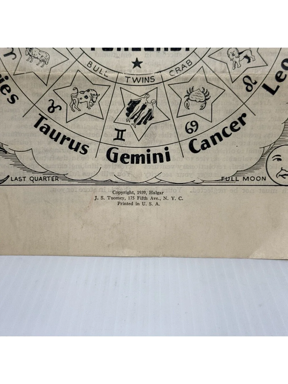 Vintage 1940 Halgar Sagittarius Forecast Horoscope Astrology Mail Order Paper